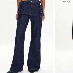 BDG Navy Wide-Leg Lace-Up Jeans